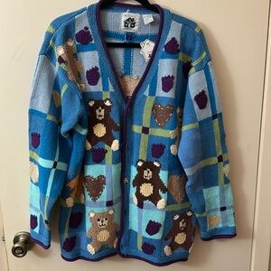 Storybook Knits Teddy Bears Cardigan Vintage 1990 size Large NWT